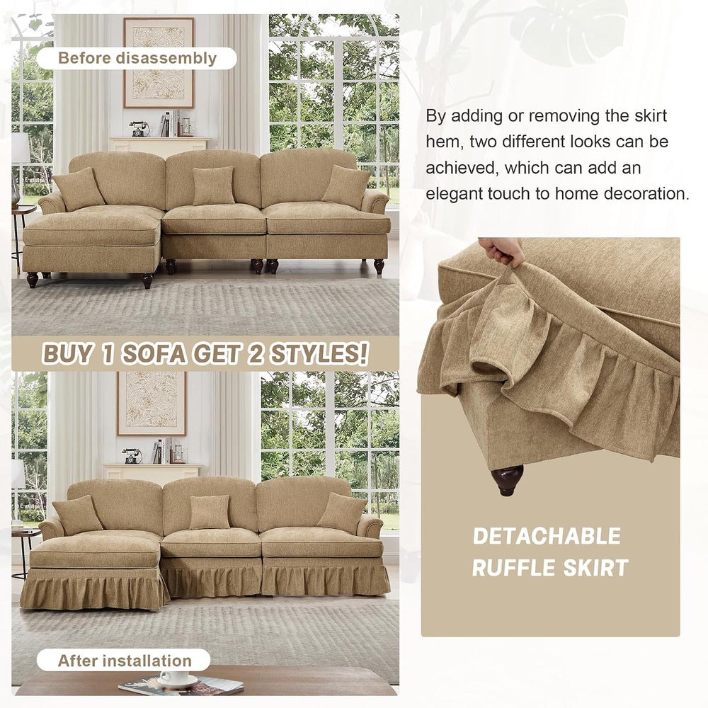 Aoowow 138” Modular Sectional Sofa, Mid Century Chenille 4-Seat Couches with ...