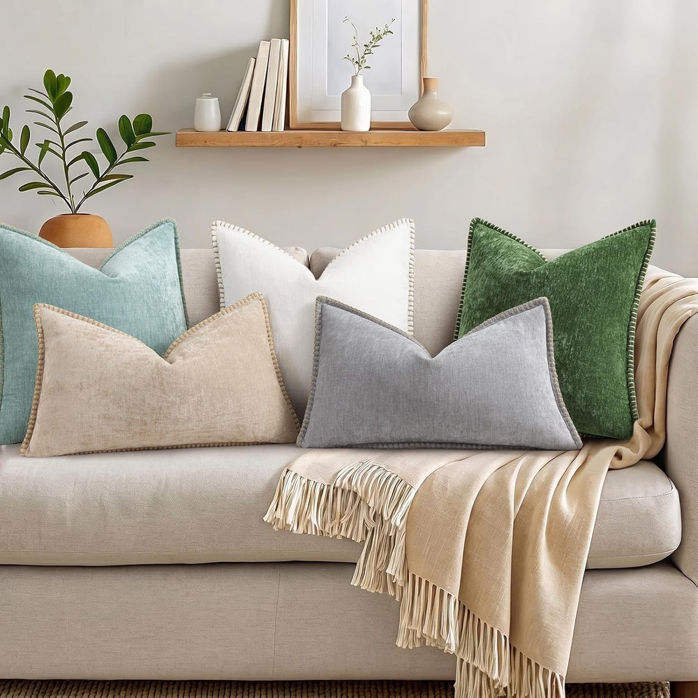 Pallene Chenille Soft Moss Green Throw Pillow Cover 24x24 Set of 2