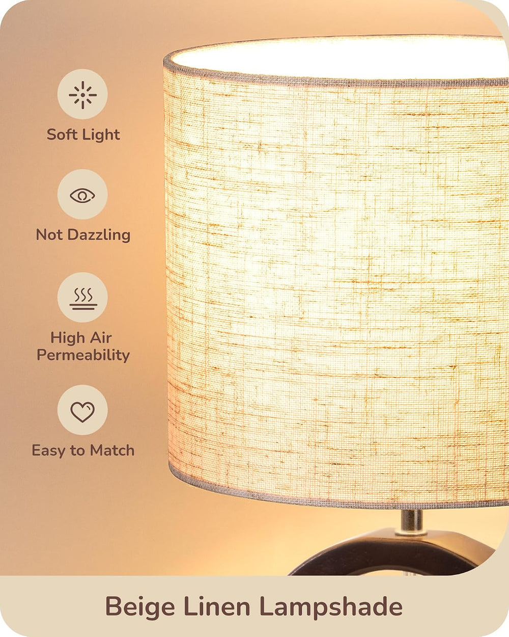 EDISHINE 13.4" Small Wood Table Lamp, ON-Off Switch, E26 Base, Bedroom