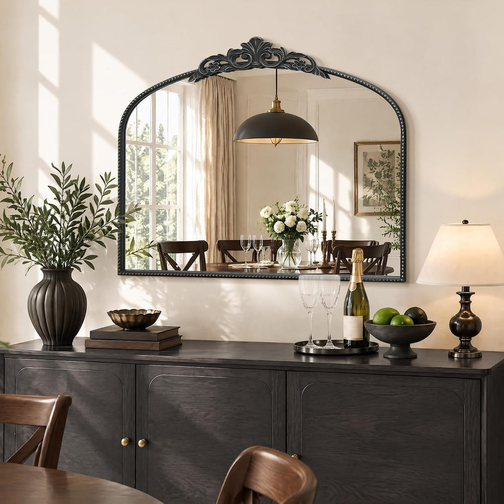 Micasso Vintage Black Arched Mirror: 36"x29" Baroque Antique Wall M...