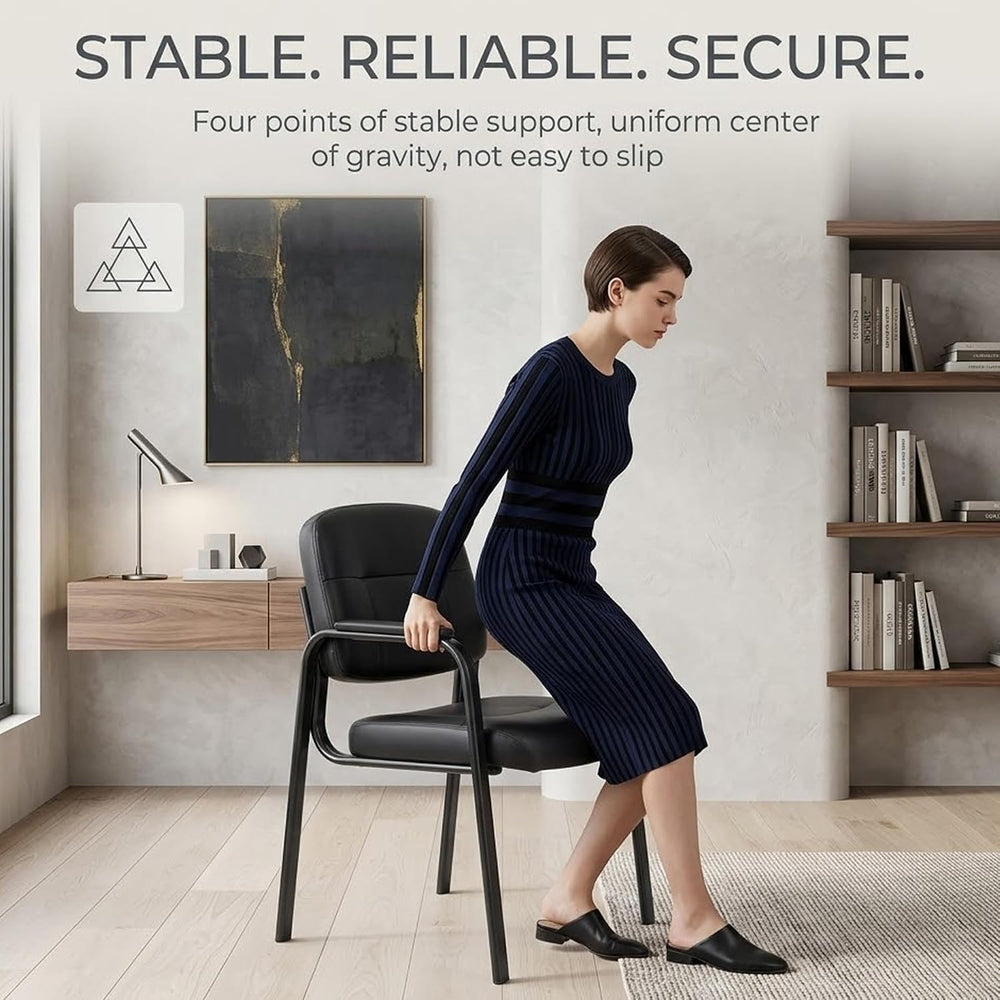 Office Guest Chair, PU Leather Padded Arms, Inky