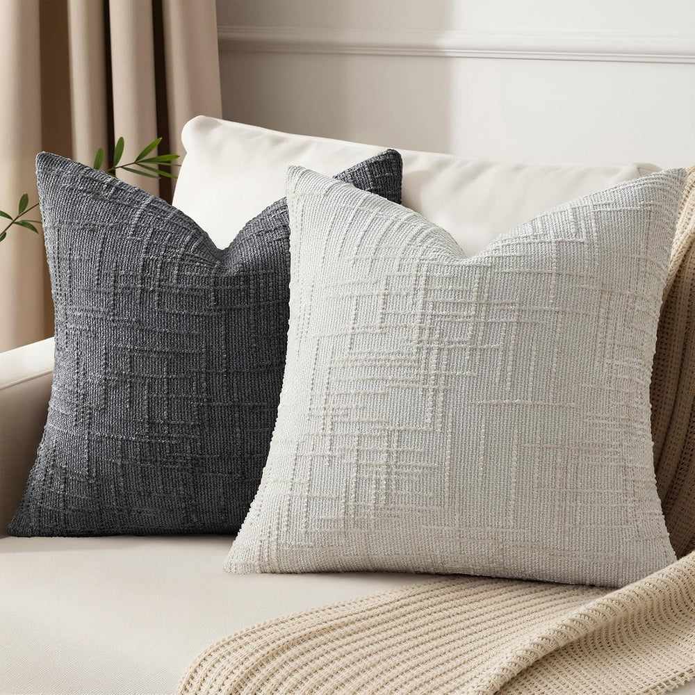 Pallene Dark Grey Textured Chenille Throw Pillow Covers 24x24 Set of 2