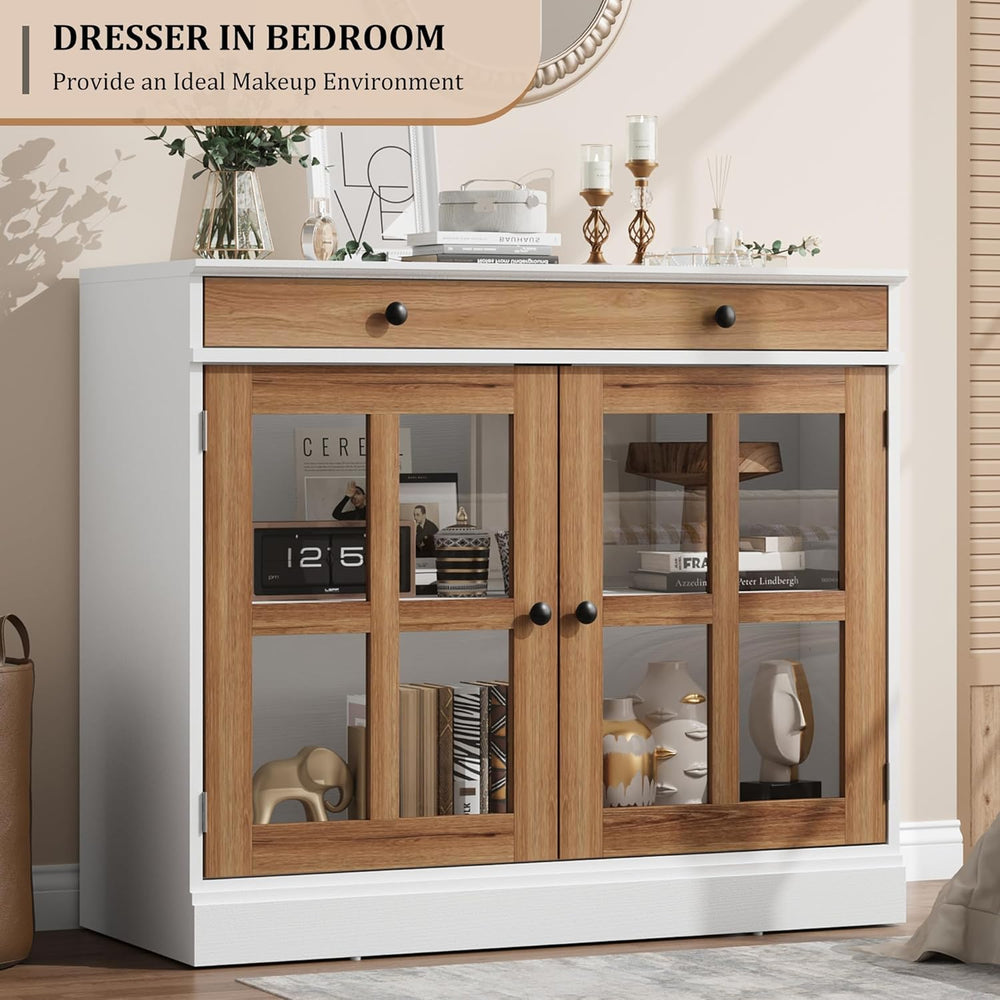 Garvee Sideboard Buffet Cabinet with Glass Doors and Adjustable Shelves