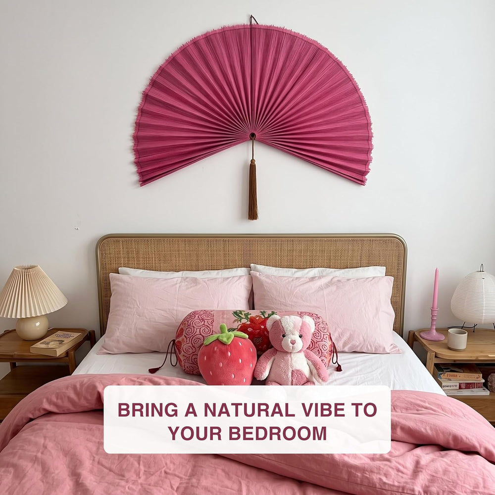 SUCHUBU Pink Bamboo Wall Fan Decor 47 Inch, Large Japanese Fan Wall Art for A...