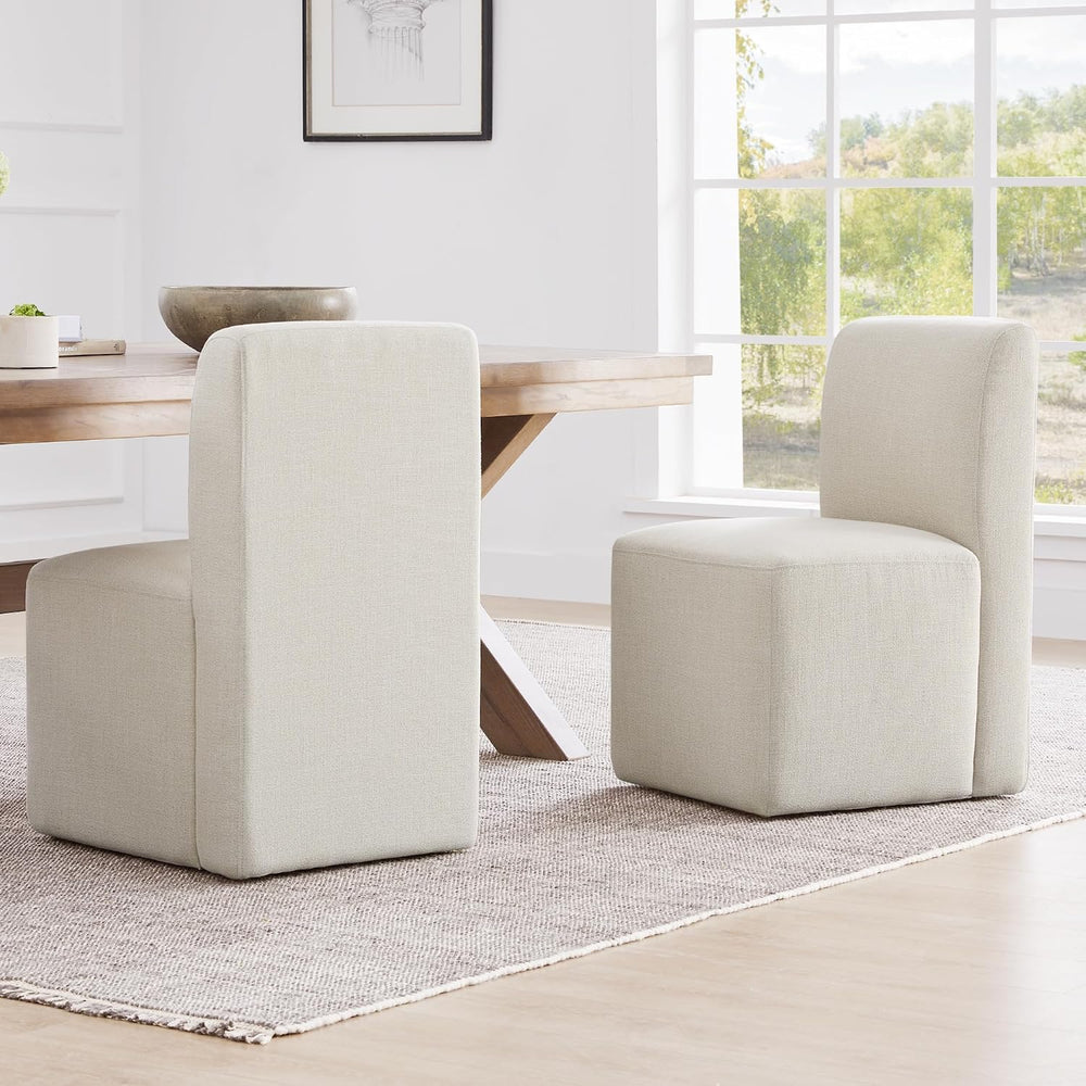 CHITA Dining Chairs with Casters Set of 2, Fully Assembled, Linen