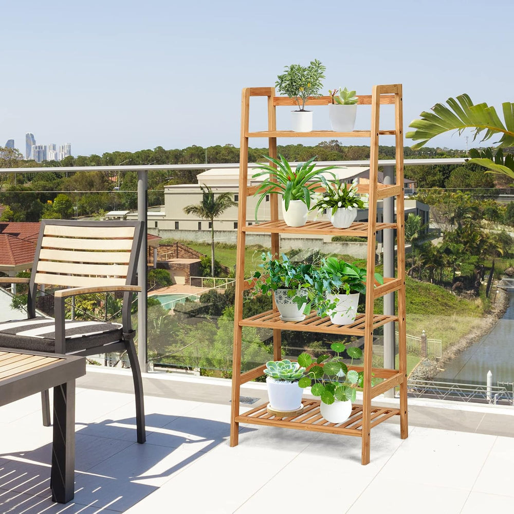 COSTWAY 4-Tier Ladder Shelf, Bamboo Plant Stand Rack