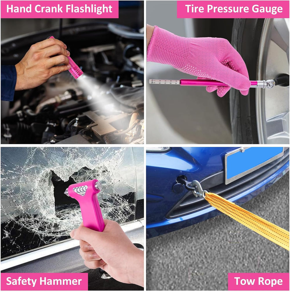 Car Roadside Emergency Kit - Pink Roadside Assistance Emergency Kit with Jump...