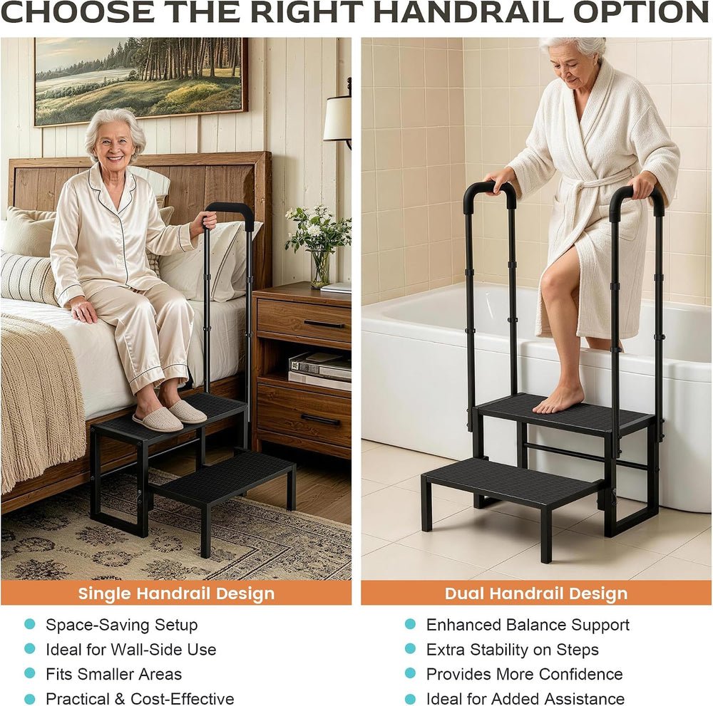2-Step RV Steps with Handrail, Heavy Duty Anti-Slip Folding Stairs