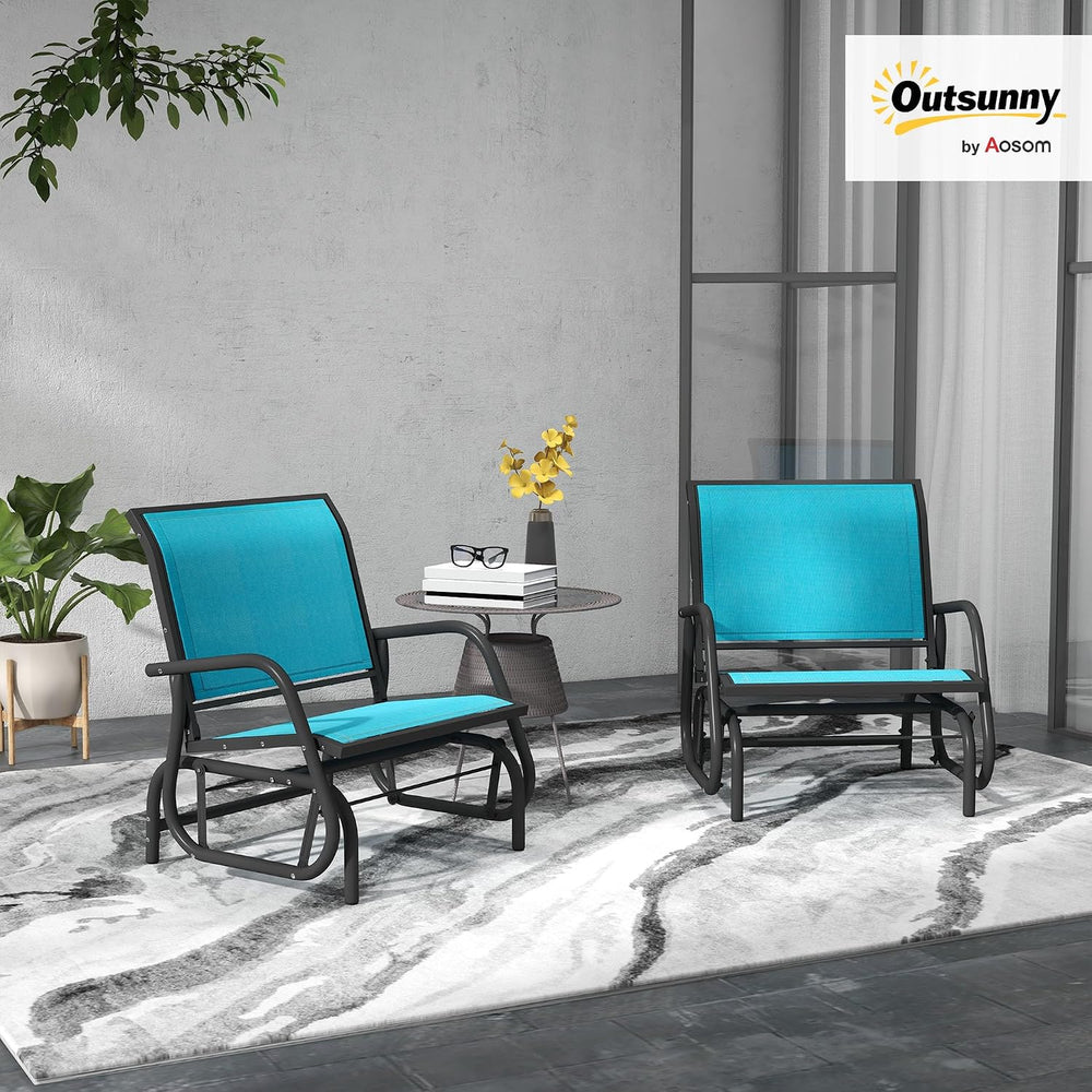 Outsunny Porch Glider Set of 2 Steel Frame Blue