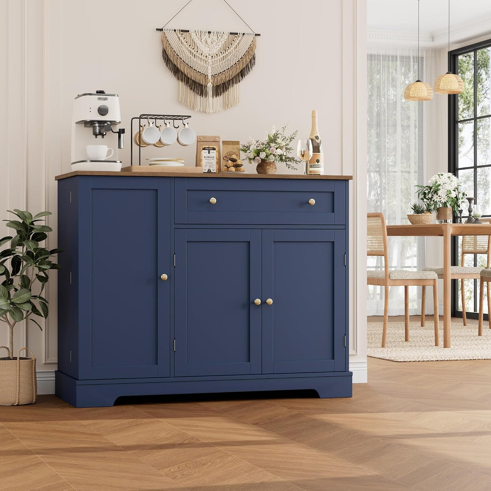 HOSTACK 41" W Kitchen Sideboard Buffet Cabinet, Small Coffee Bar, Blue
