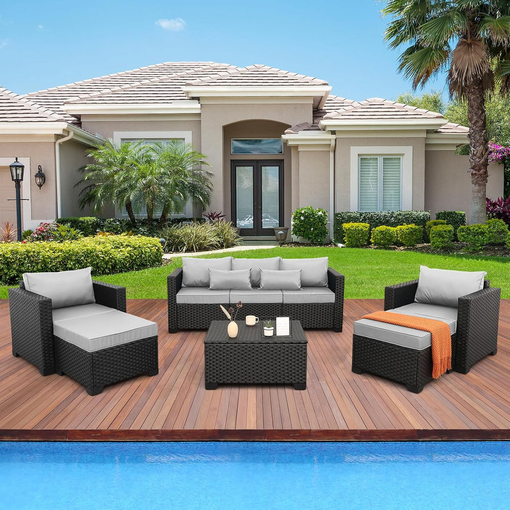 Rattaner Patio Wicker Furniture Set 6 Pieces Outdoor HDPE Wicker Conversation...
