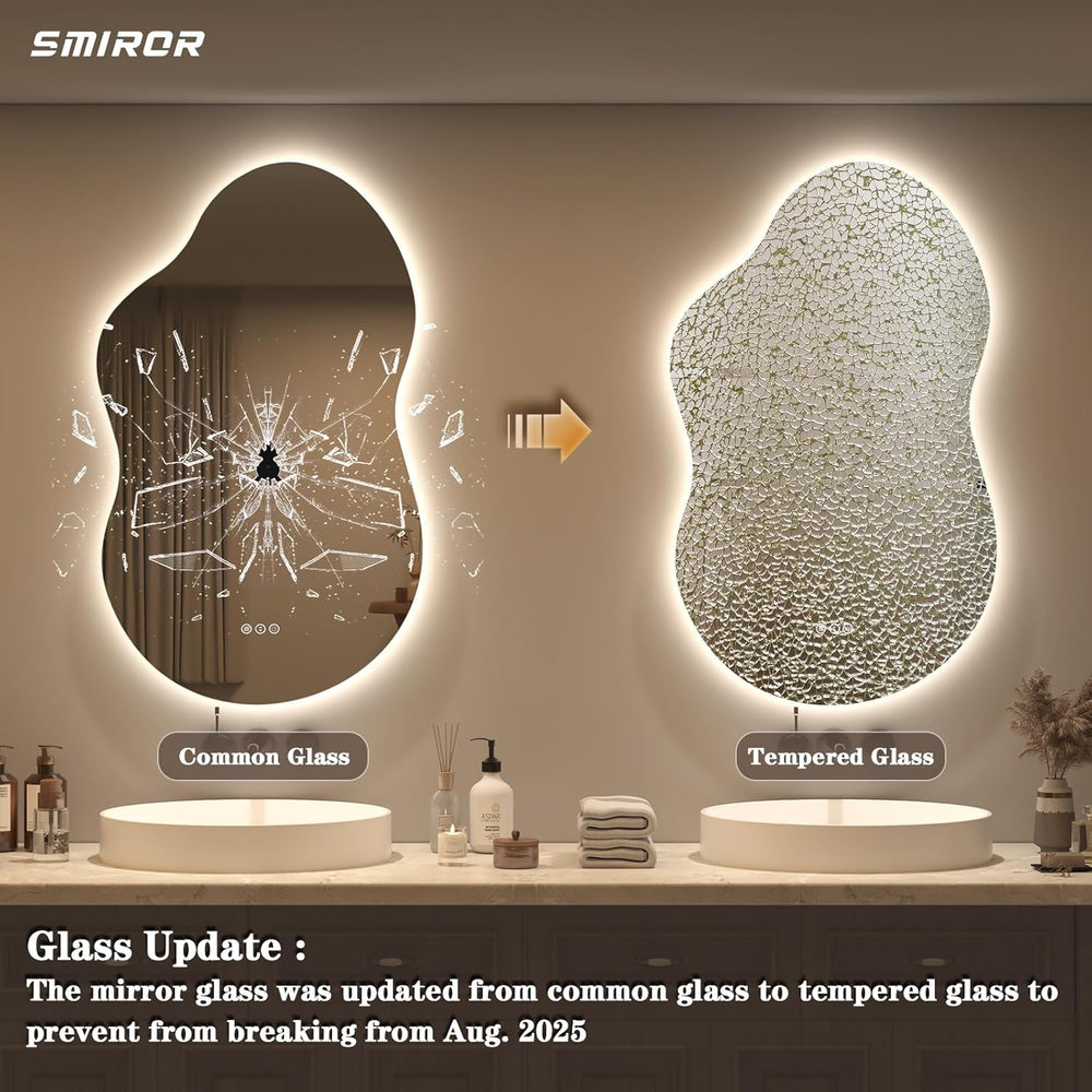SMIROR 20x36 Irregular Backlit Led Lighted Bathroom Vanity Mirror