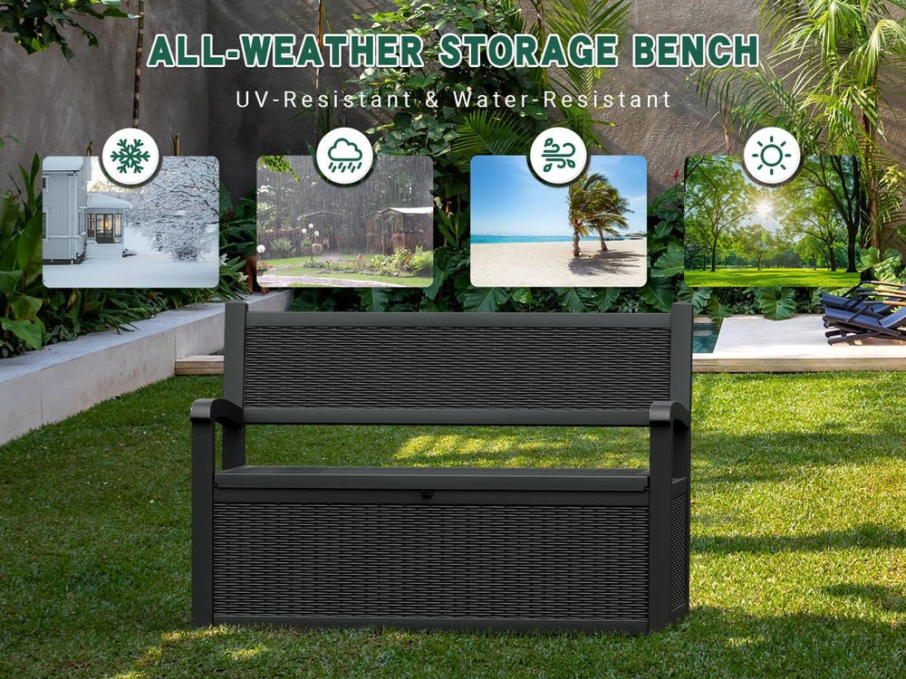 80 Gallon Outdoor Storage Bench, Resin Outside Storage Box with Armrest, Lock...