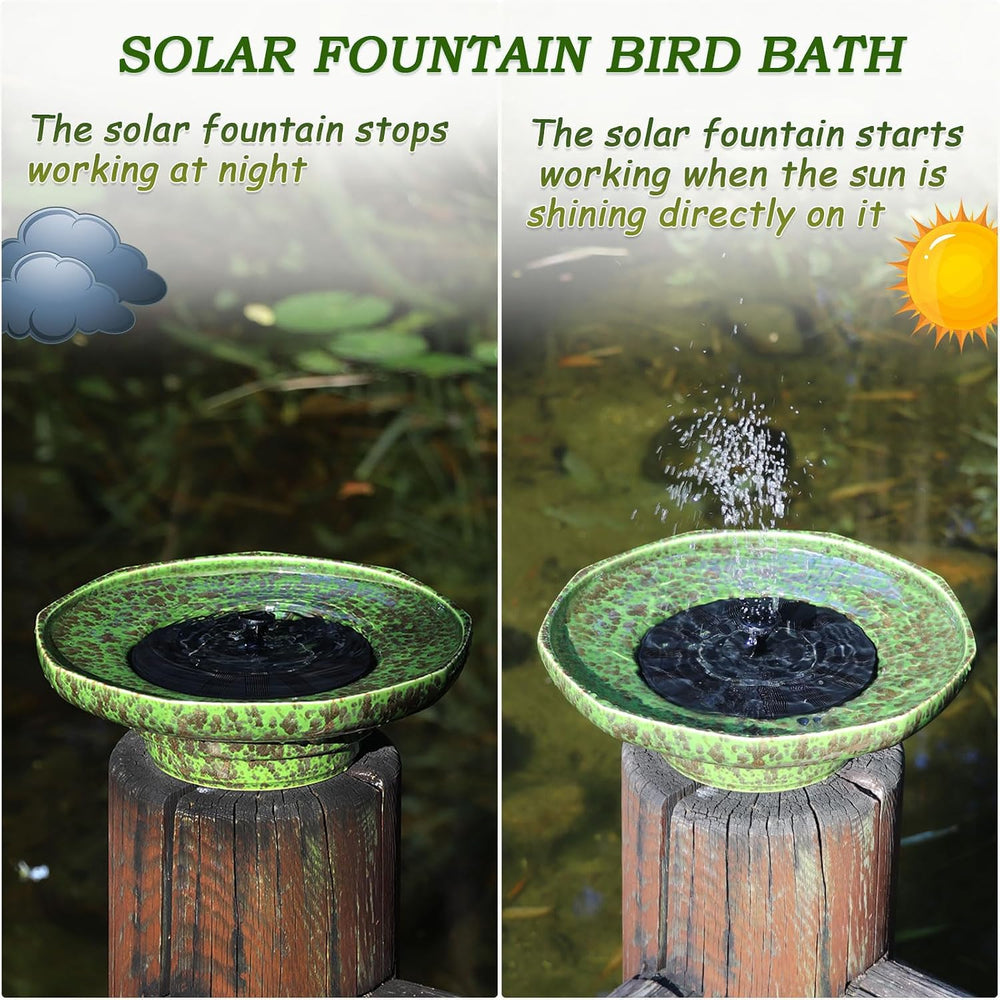 11.6" Solar Ceramic Bird Bath Fountain,Birdbaths for Outside