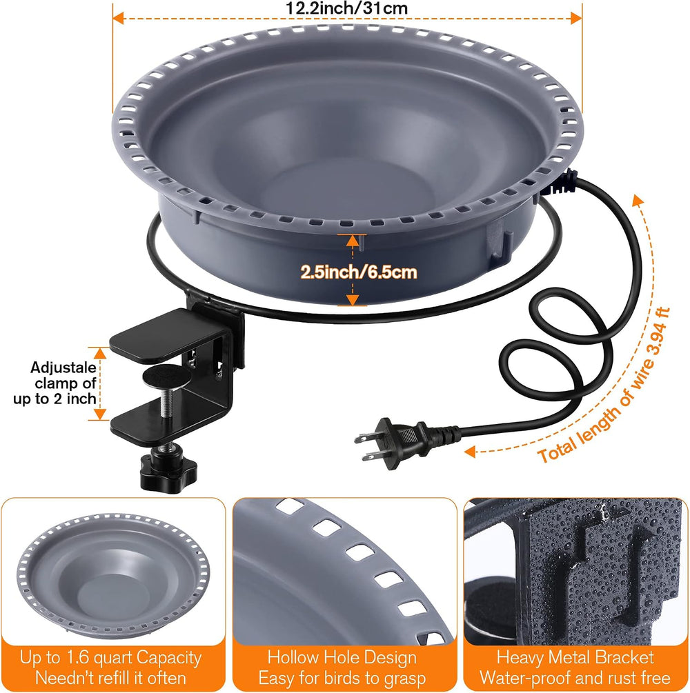 75W Heated Bird Baths for Outdoors for Winter with Thermostat Control