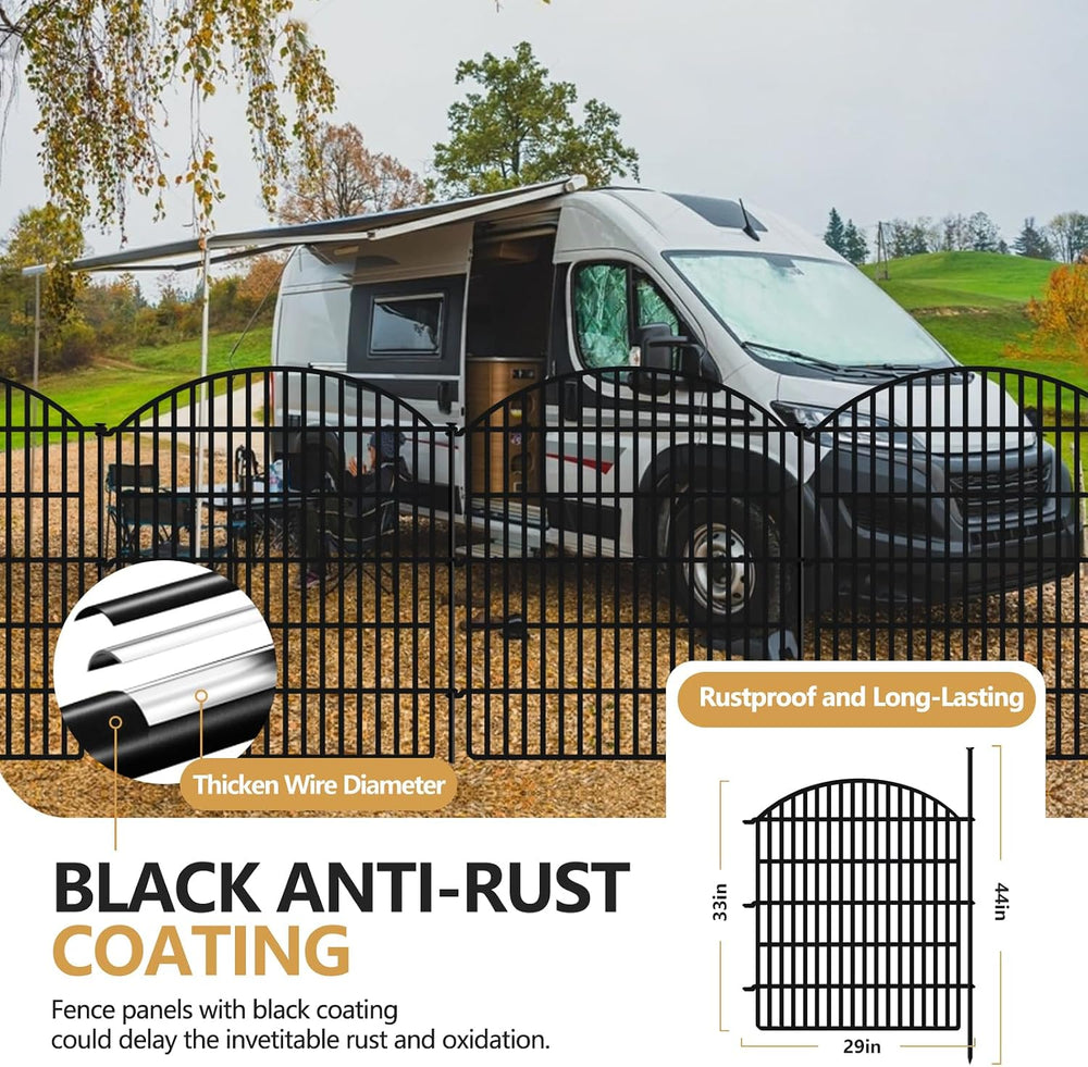 16 Panels Decorative Garden Metal Fence, 33in (H) x 38.67ft (L) No Dig Dog Fe...