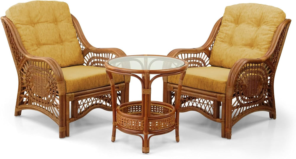 Malibu Living Set of 2 Chairs Natural Rattan Wicker Handmade with Light Brown...