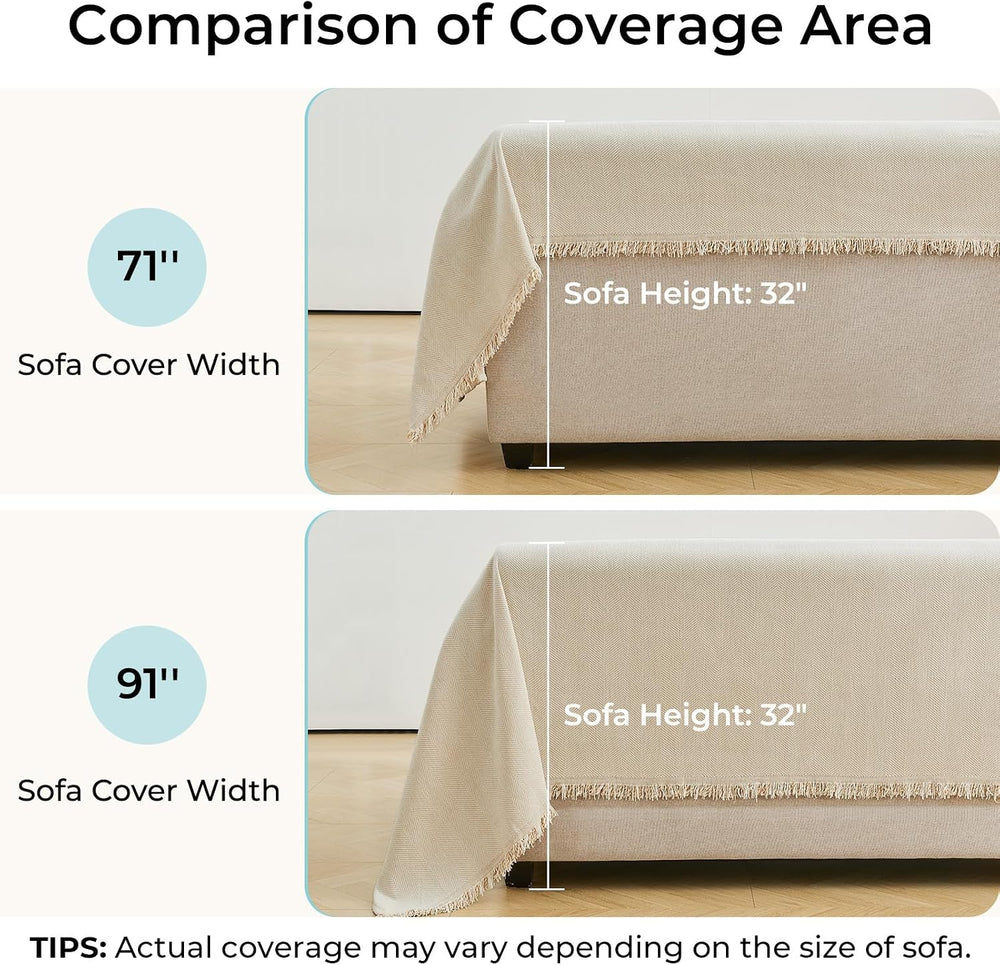 Herringbone L Shaped Couch Cover for Sectional Sofa, 2 Pcs, Almond Cream