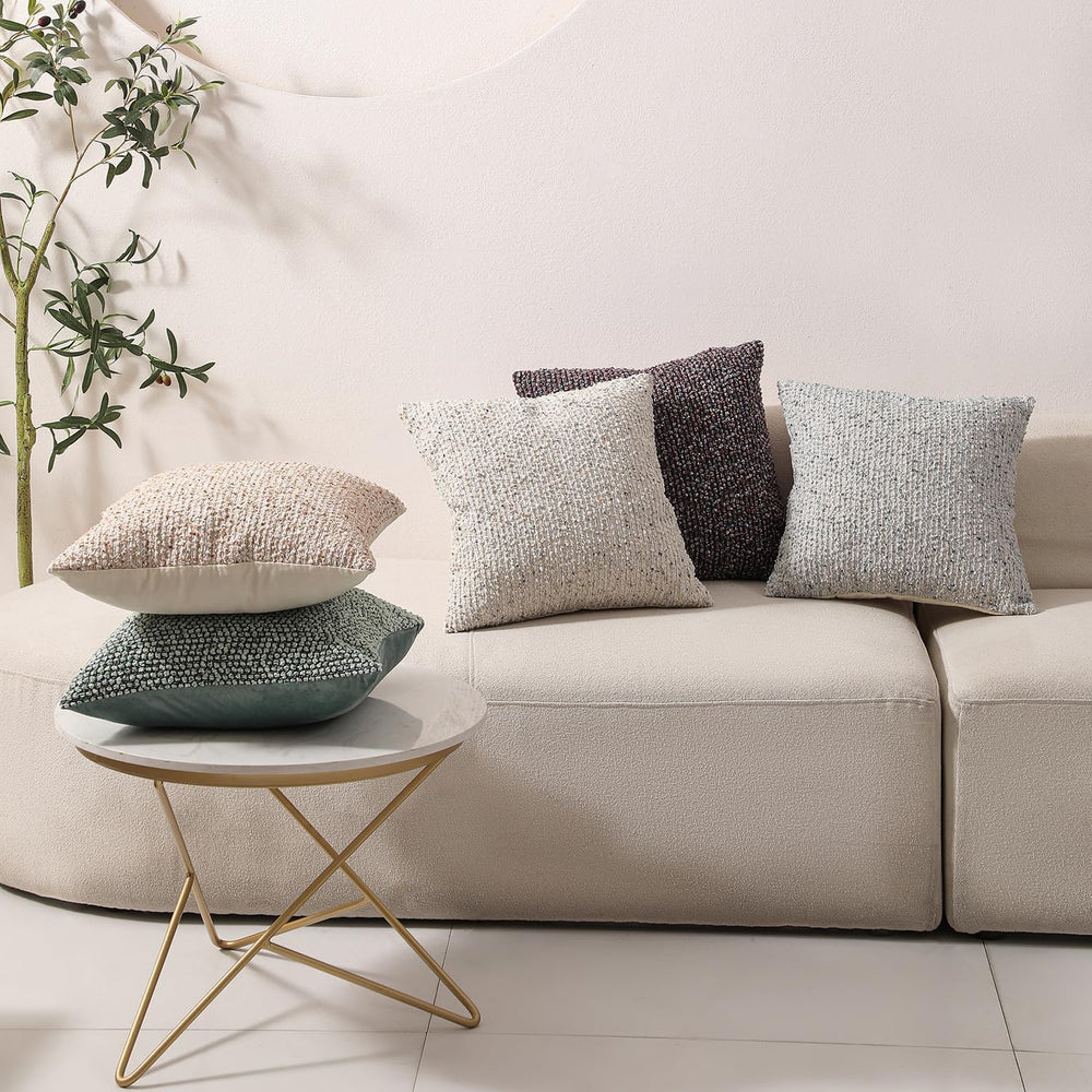 DEZENE Striped Throw Pillow Covers 20x20 Set of 2 Beige Textured Boucle Chic ...
