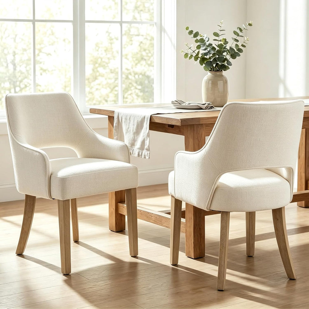 Linen Upholstered Dining Chairs Set of 2 with Arms