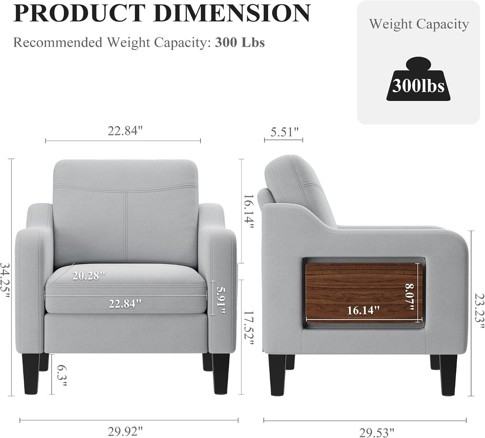 Accent Chair for Living Room, Mid-Century Upholstered Armchair with Foldable ...
