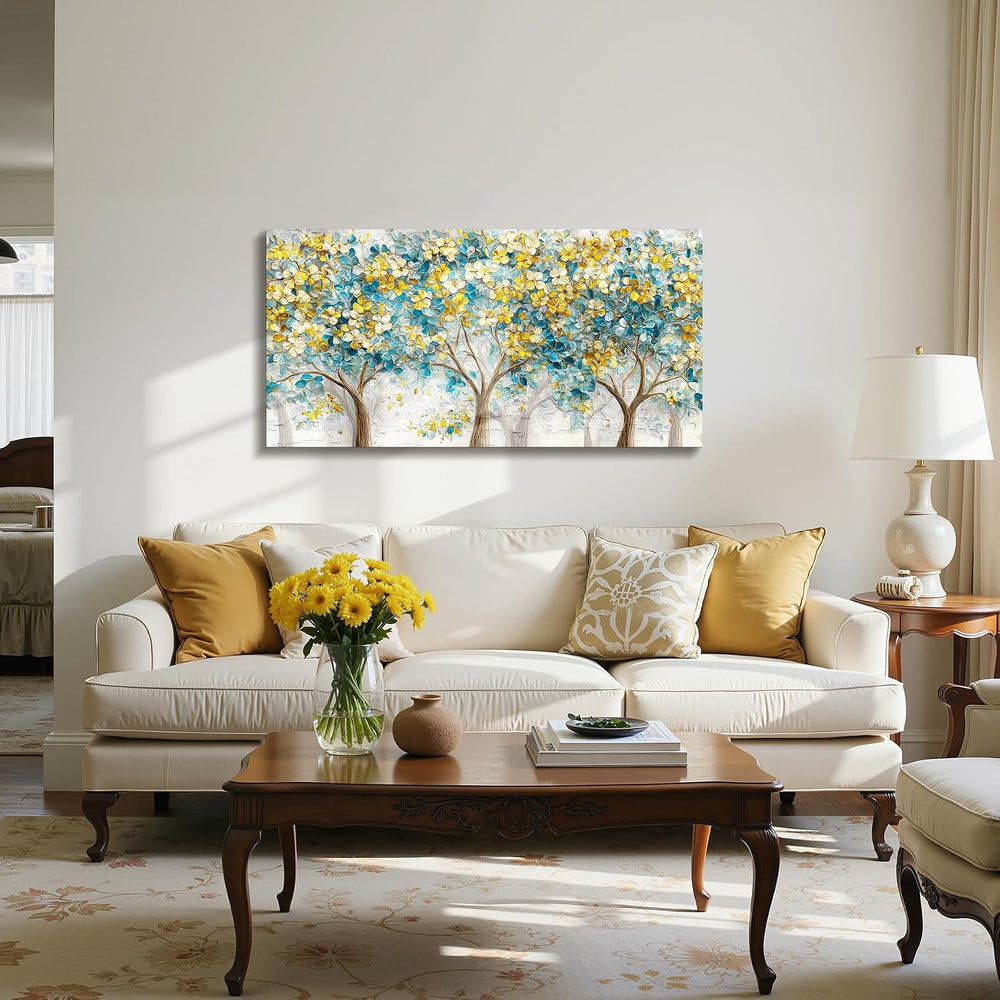 imjiayu Abstract Tree of Life Wall Art Blue Gold Painting Living Room