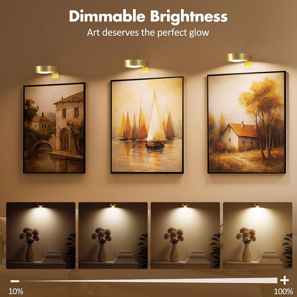 Picture Lights for Wall, Wireless Poster Lights Battery Operated, Gold