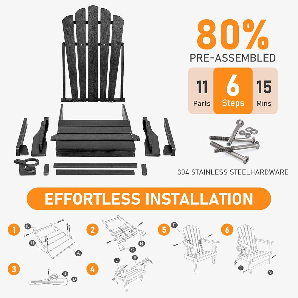 Oversized Folding Adirondack Chair 4PC, HDPE Fire Pit Chair W/400 LBS
