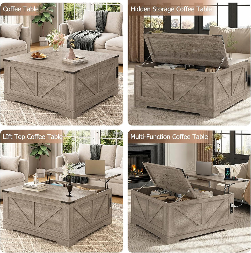 EAG 40" Large Lift Top Coffee Table with Storage, Grey