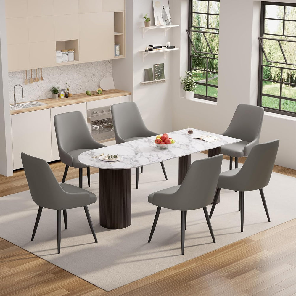 Faux Leather Chairs Set of 4, Waterproof Padded Seat,Grey