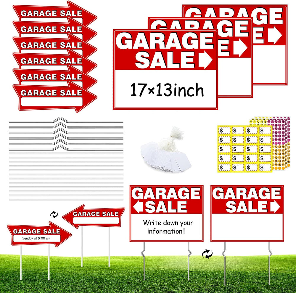 Garage Sale Signs Kit (14Pack)-17x13 Inch Large Garage Sale Sign with Metal S...