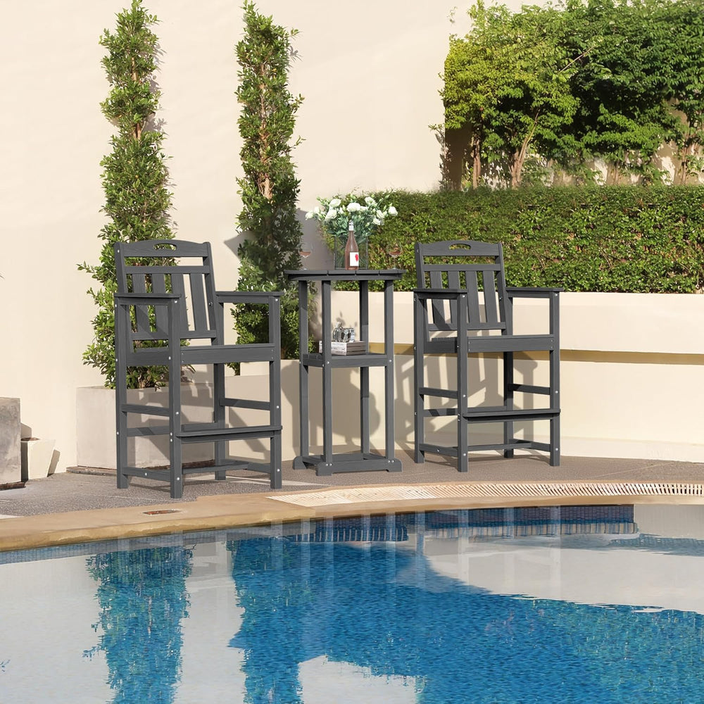 Outdoor Bistro Bar Set, Patio High Top Table and Bar Height Tall Adirondack C...