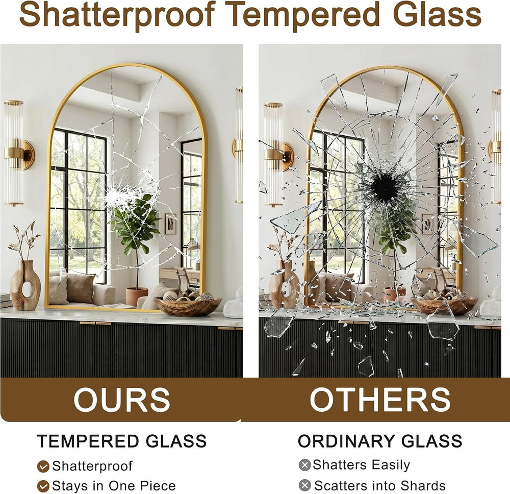 FGU Arched Bathroom Mirror for Over Sink 36"x24" Gold Vanity Mirror