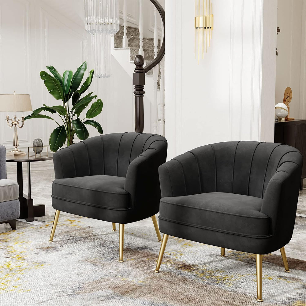 Andeworld Velvet Accent Chair, Barrel Armchair, Black