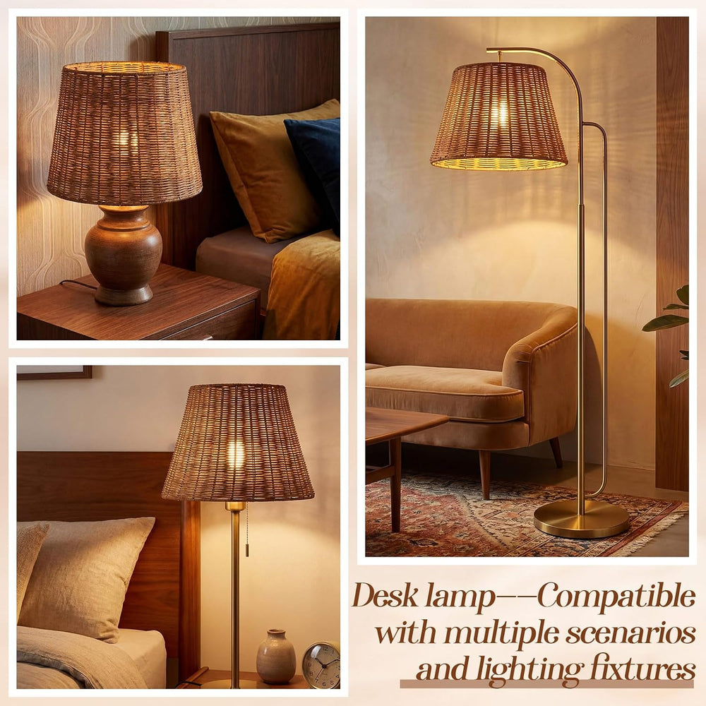 1 Pack Natural Rattan Spider Boho Lamp Shade Handwoven Indonesian Rattan, Lar...