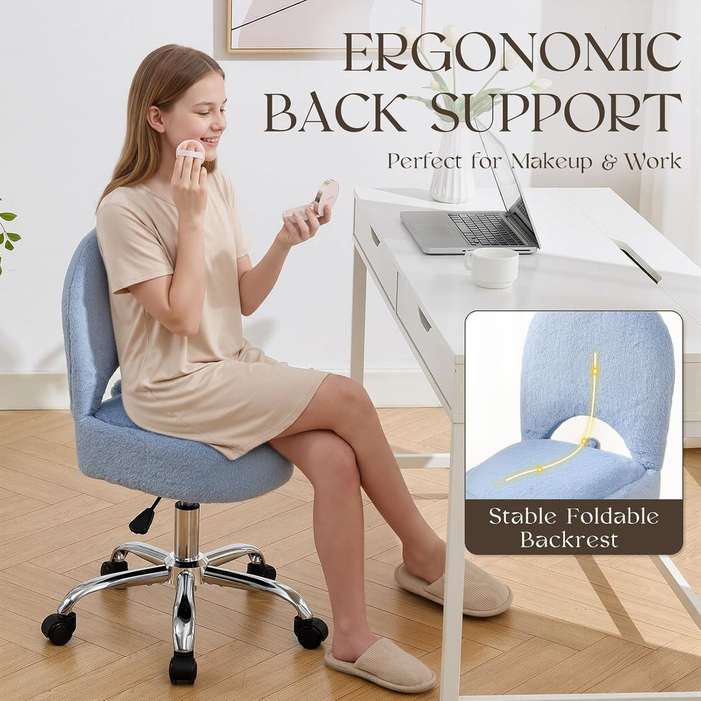 Home Office Chair Fold Swivel Vanity Chair with Storage Back Wheel