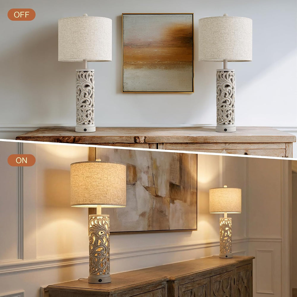 OYEARS 2-in-1 Light Table Lamp Set of 2 for Living Room, 28.5" Farmhouse...