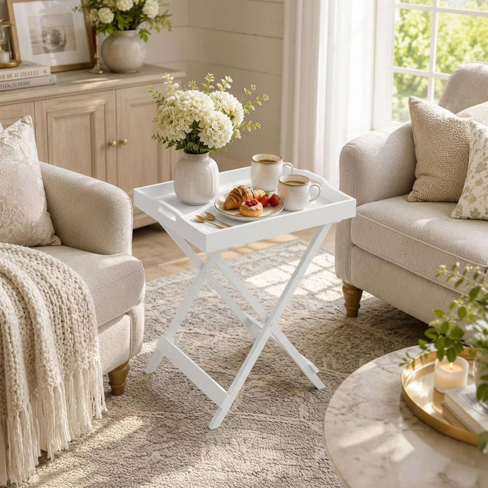 Lavish Home Folding TV Tray Table with Removable Tray Top, White, 22 Inch