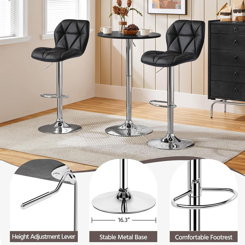 Yaheetech Bar Stools Set of 2 Adjustable Height Swivel Barstools Black