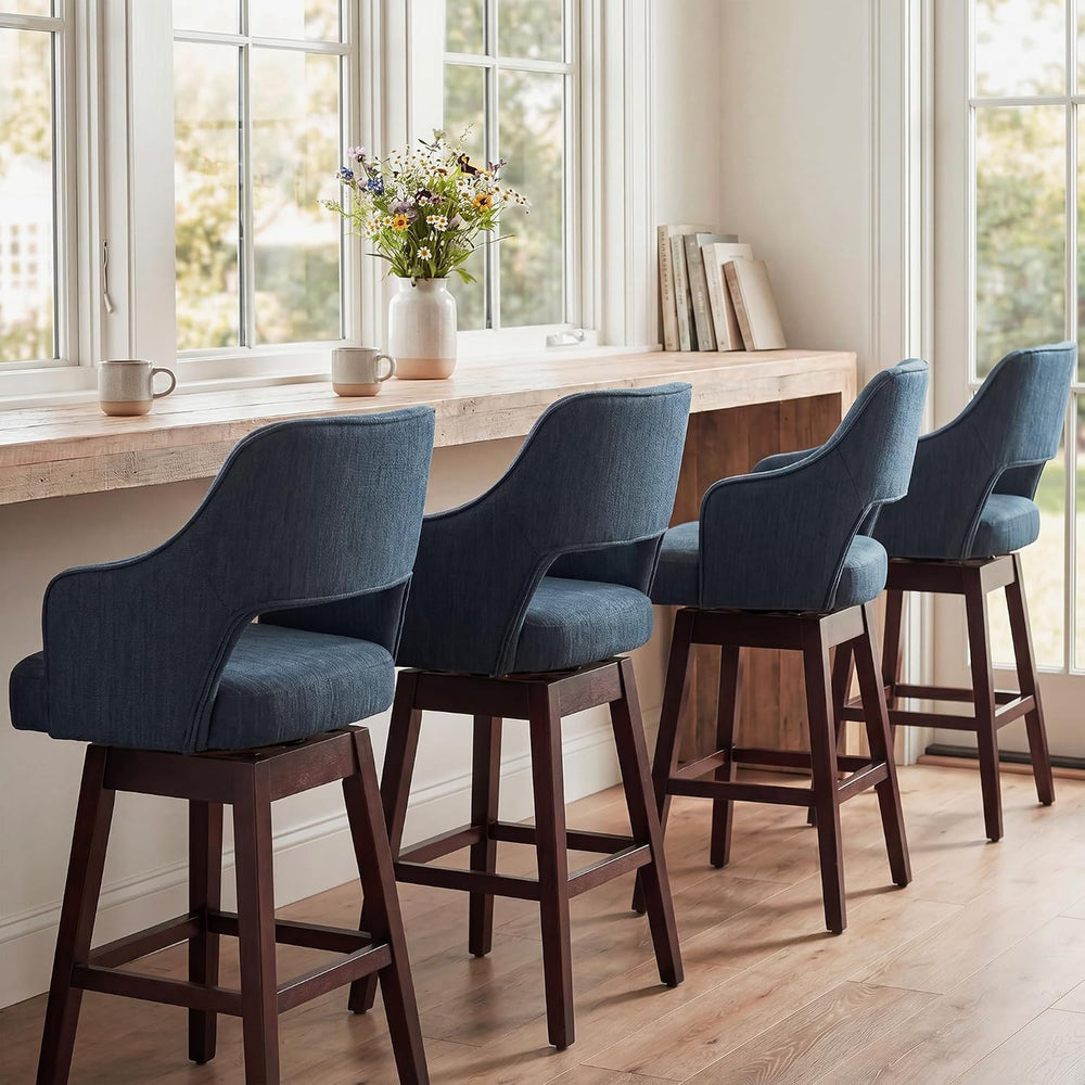 Farmhouse Bar Stools Set of 4, 27" Counter Height Barstools 360°Swivel B...