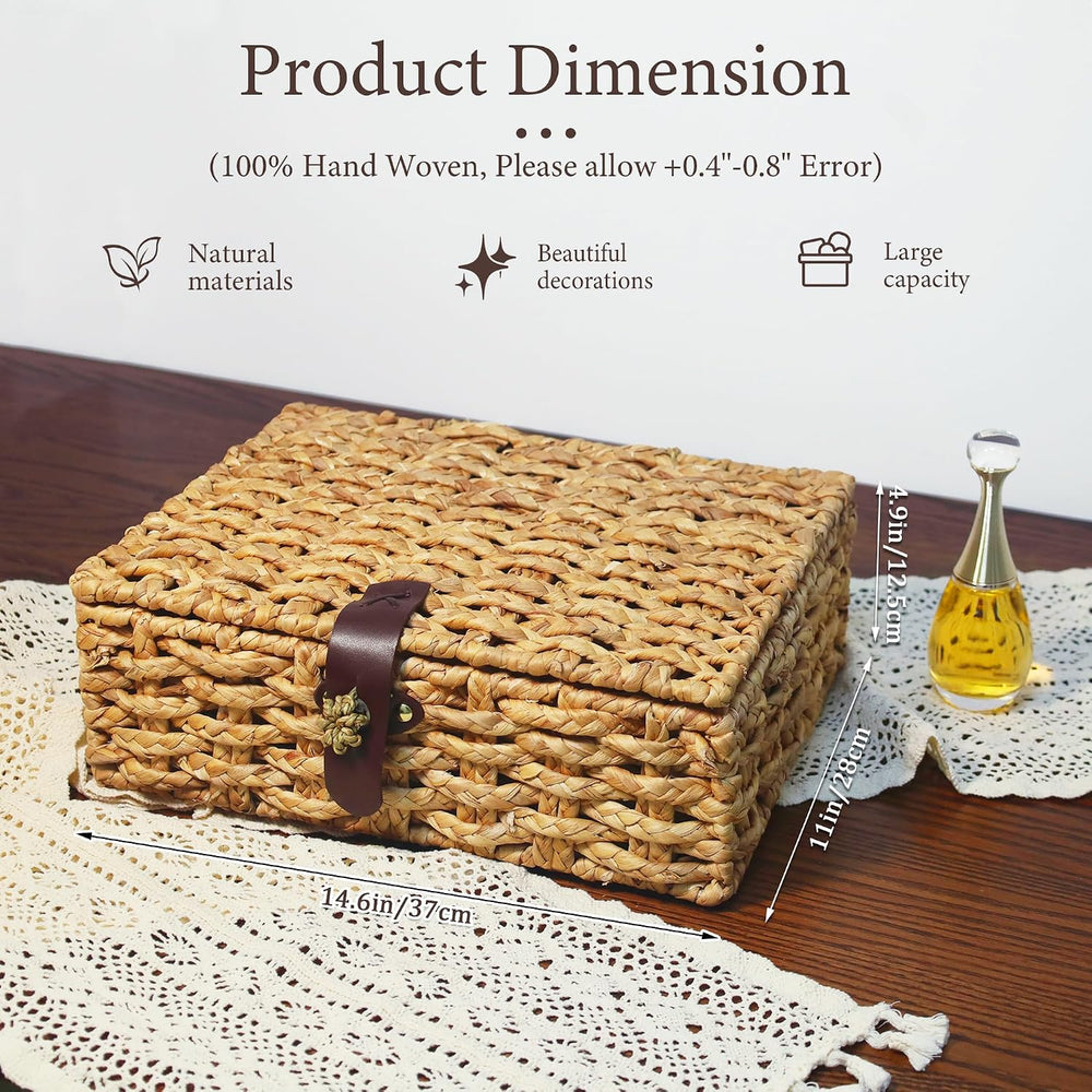 Water Hyacinth Woven Storage Basket with Lid for Decor, Storage (Large)
