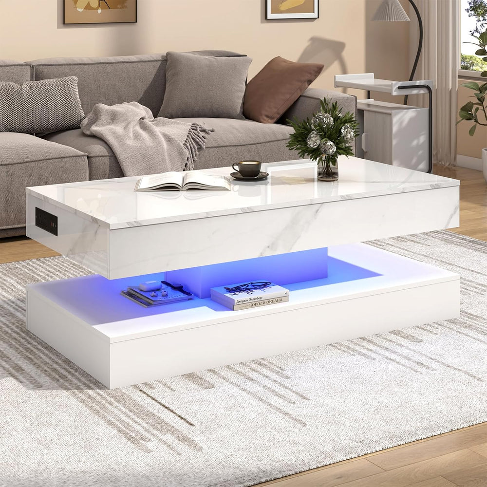 chartustriable 47.2" Large Lift Top Coffee Table, Modern LED High Glossy...