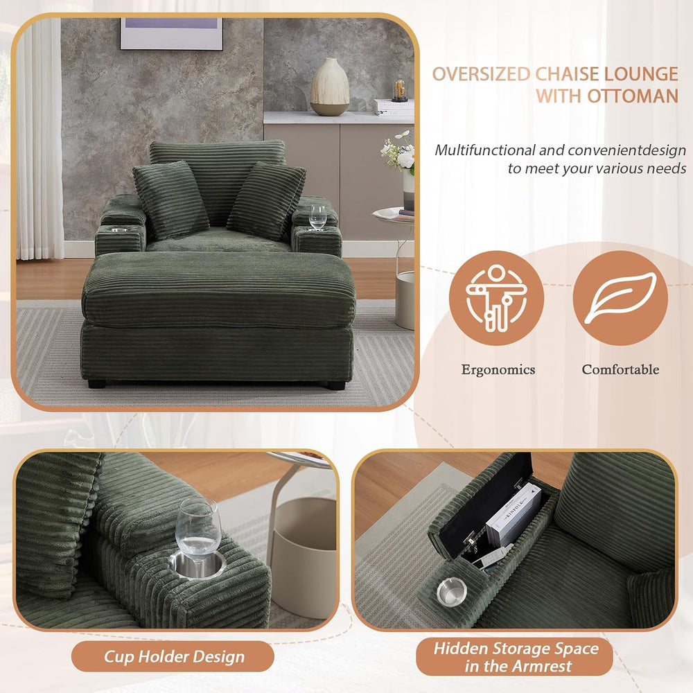 50" Oversized Chaise Lounge Chair Indoor with Ottoman and Storage, Deep ...