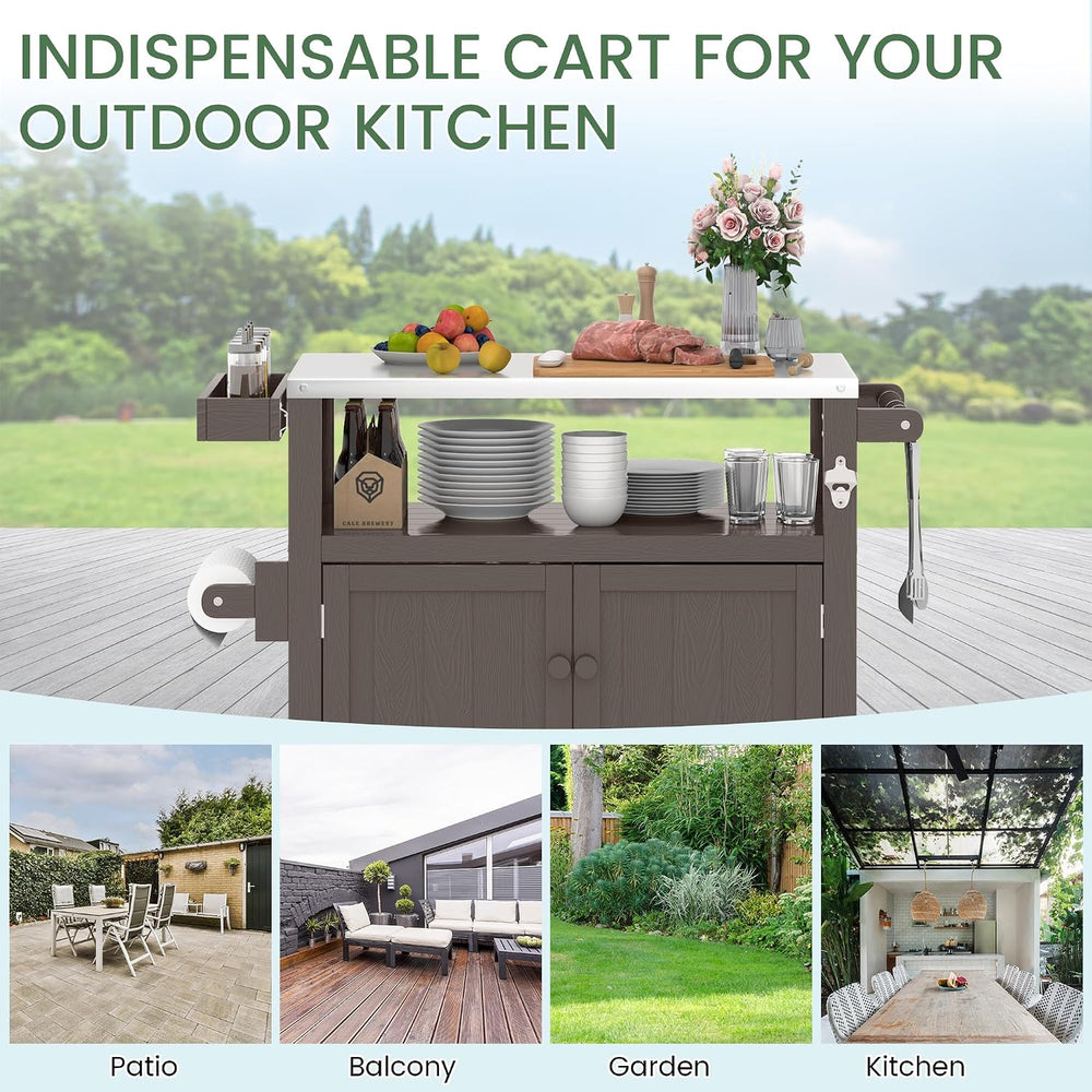 Weatherproof HIPS Outdoor Kitchen Island with Stainless Steel Top & Stora...