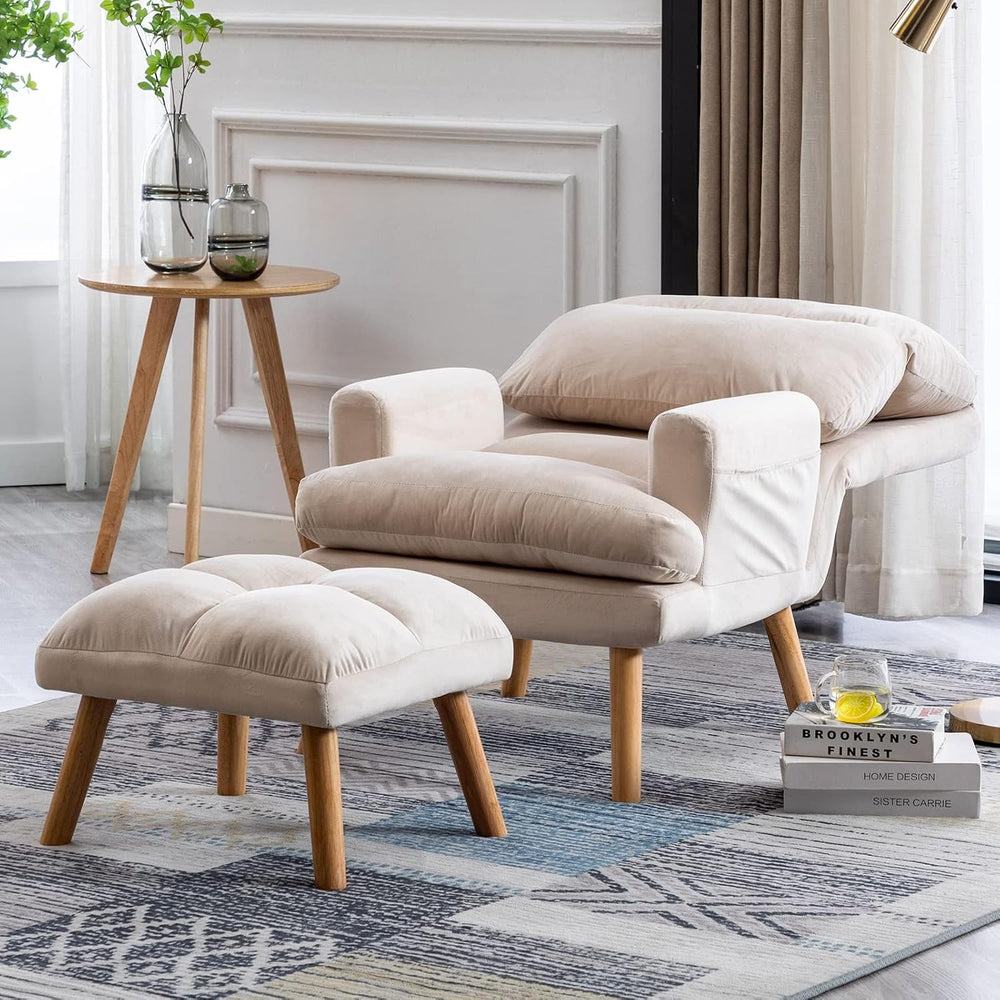 CANMOV Modern Accent Chair with Ottoman Set of 2, Soft Fabric Armchair with A...
