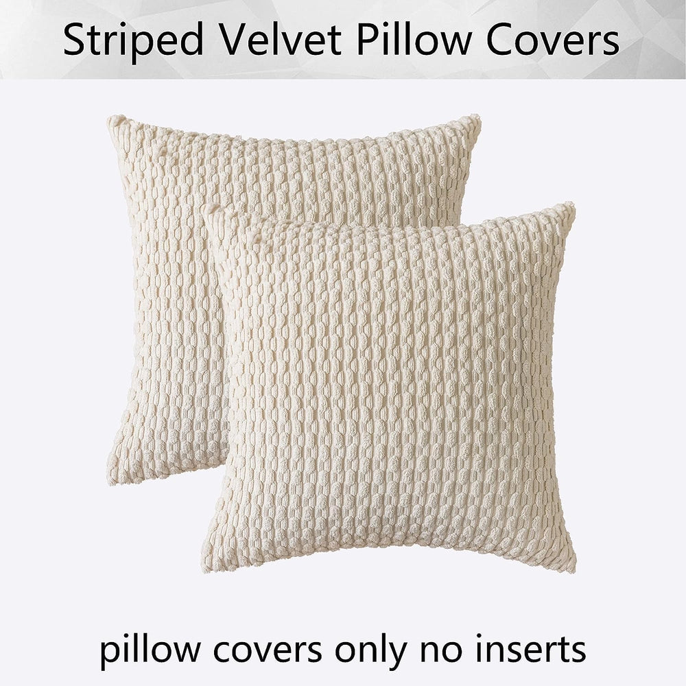 Kevin Textile Soft Corduroy 28x28 Inch Pillow Covers 2 Pack, Cream White