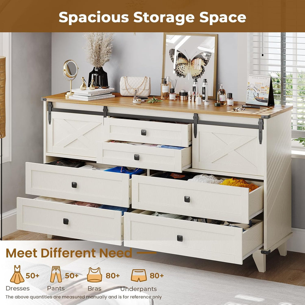 Hasuit Farmhouse 6 Drawer Dresser for Bedroom, Retro Chest of Drawers with Sl...