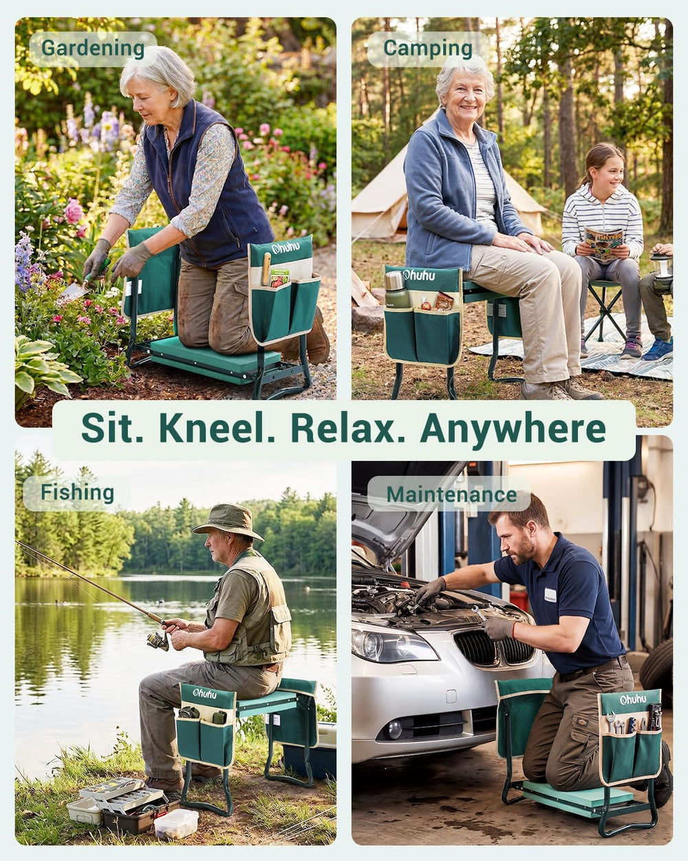 Ohuhu Garden Kneeler and Seat 8" Wider Pad Heavy Duty 2-in-1 Foldable Stool