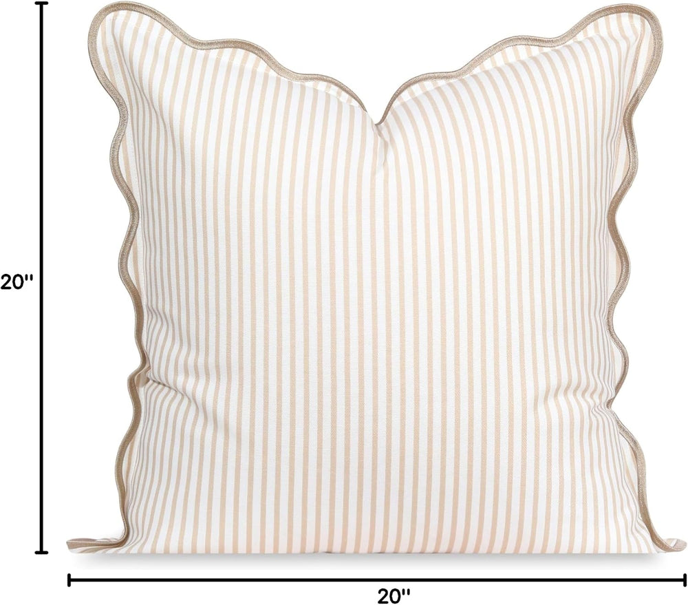 Hofdeco Premium Coastal Patio Indoor Outdoor Scalloped Throw Pillow Cover Onl...