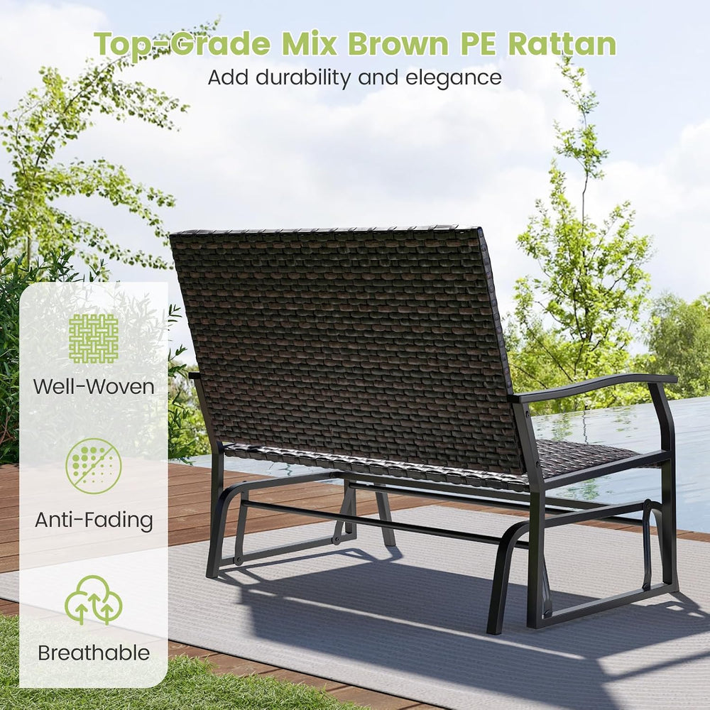 Tangkula Outdoor Rattan Glider Bench, 2-Person All Weather Resistant Glider L...